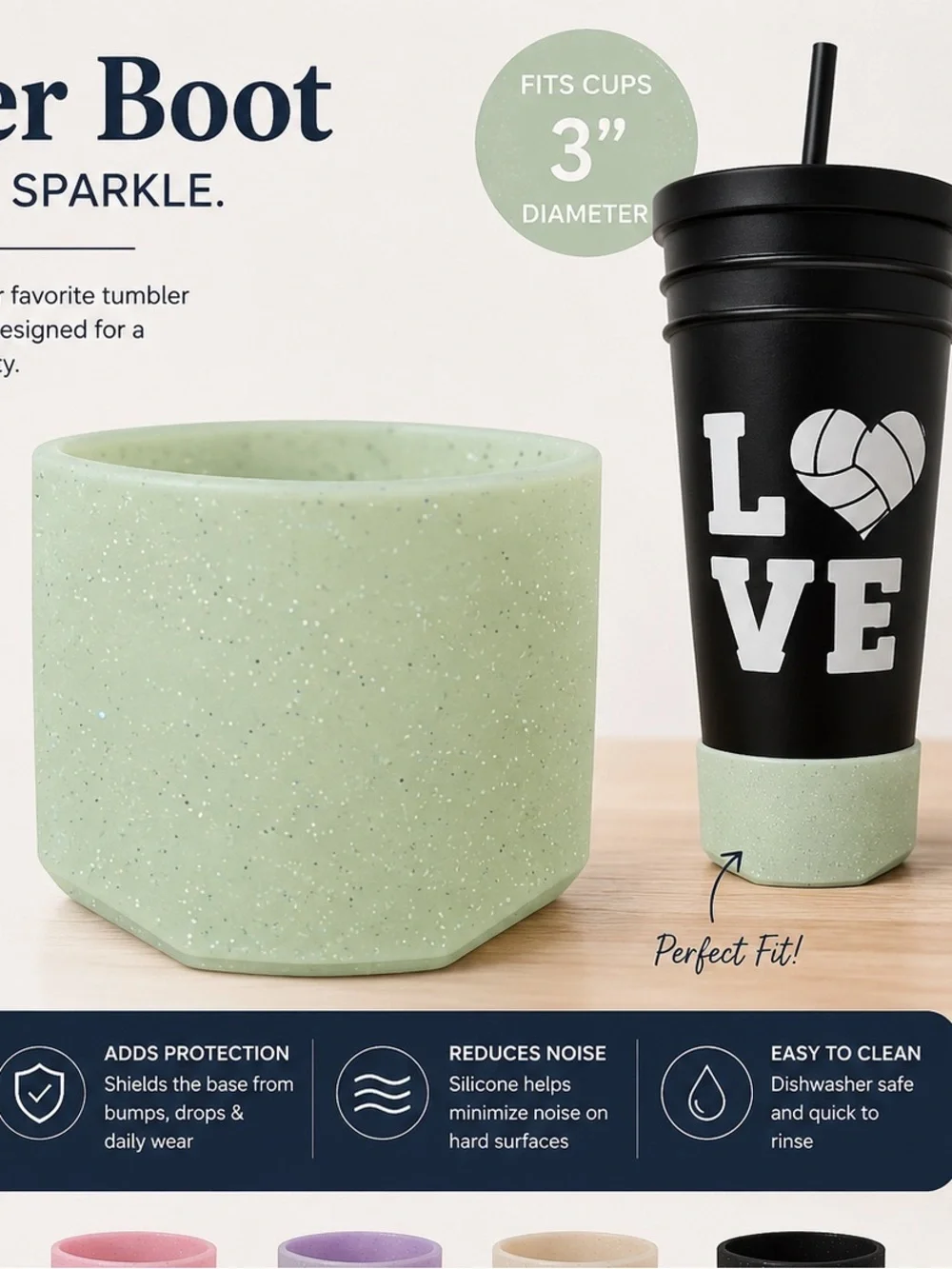 Sparkly Silicone Tumbler Boot - Mint Green